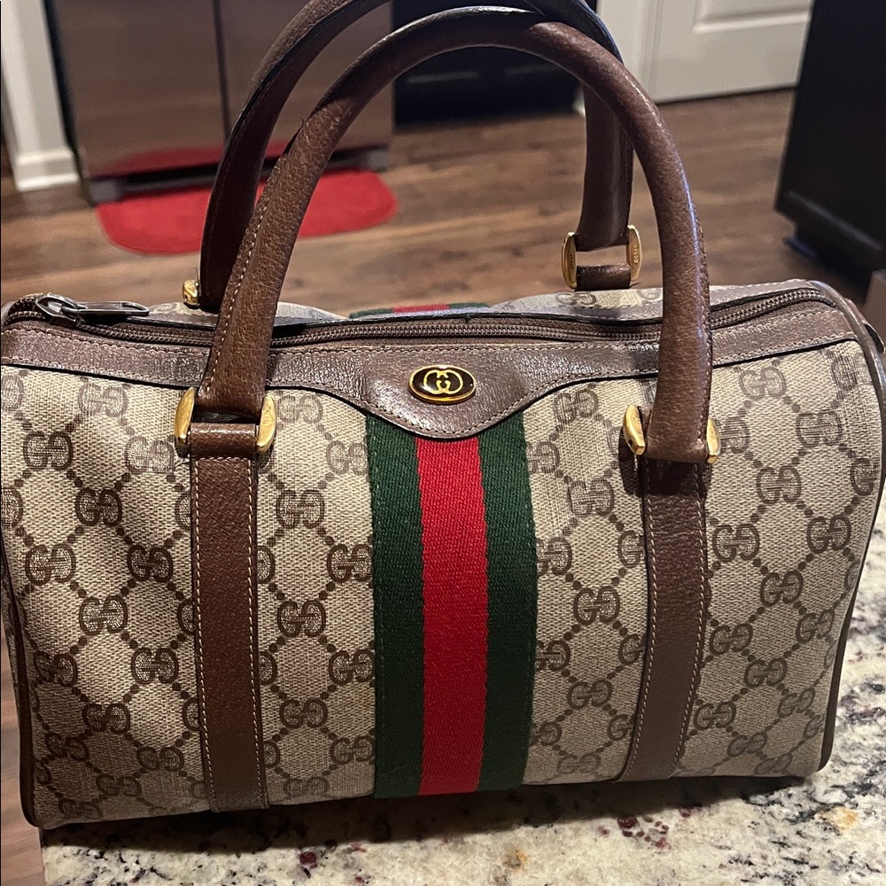 Gucci Beige and Brown Monogram Satchel - Picture 2 of 9